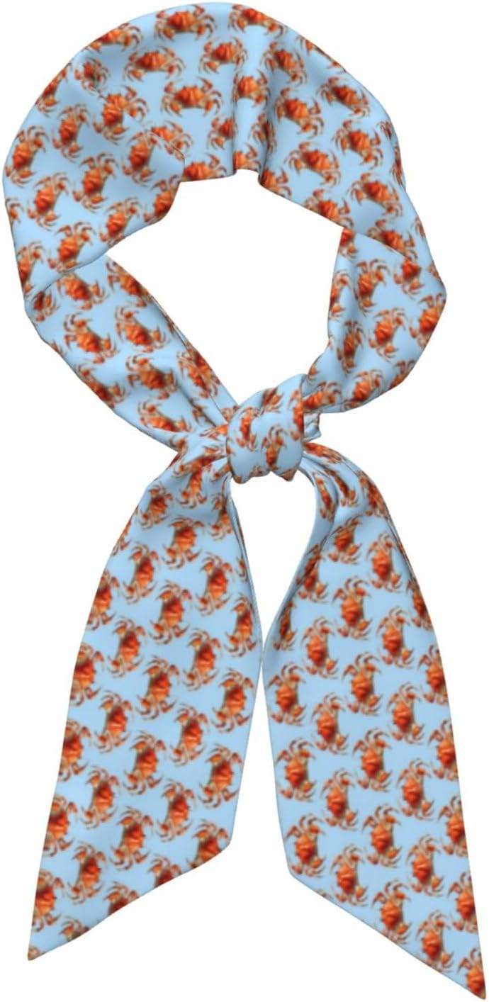 Funny Crab Blue Realistic Novelty Head Hair Scarf For Women Silk Satin Skinny Neck Bag Purse Scarf For Handbags