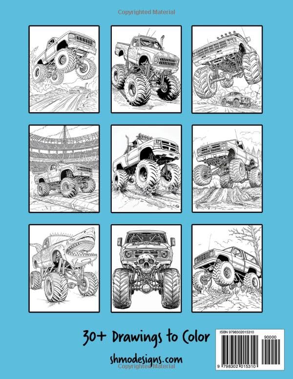 Monster Truck Coloring Book: Extreme Trucks Performing Various Stunts in Tons of Cool Locations. Perfect for Kids, Teens, and Adults image 3