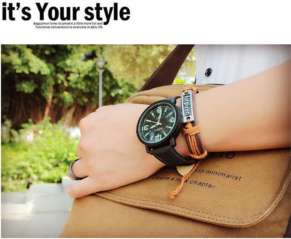 Men 30M Waterproof Night Light hands Simple Style Leather Strap Quartz Wrist Watch-Black - Image 5