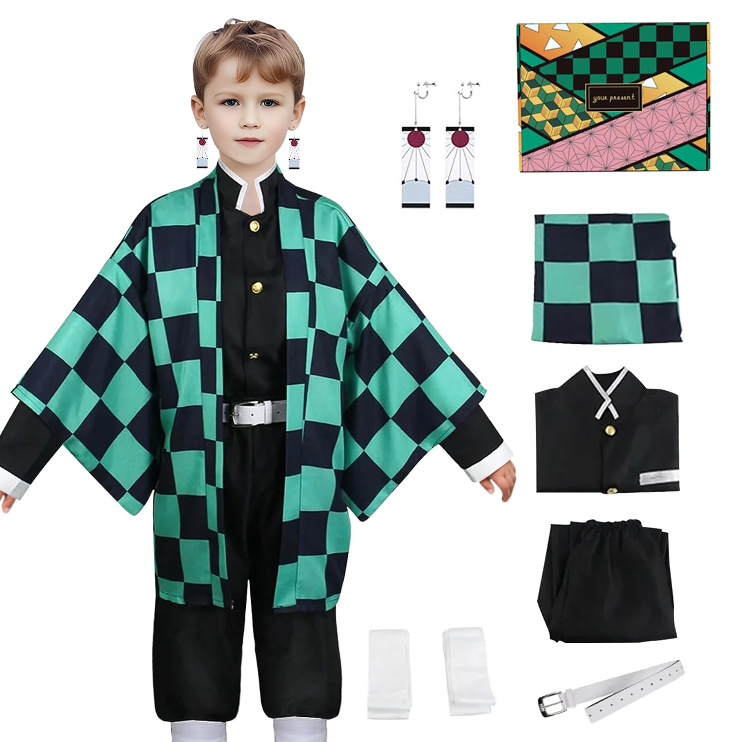 Anime Cosplay Costume for Kids, Japanese Halloween Outfit Set, Tanjiro Muichiro Role Play Uniform for Boys and Girls