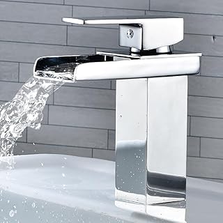 Comprar Gute Faucet Grifo de cascada de acero inoxidable para baño, grifo de lavabo con función de agua fría y caliente, fácil de instalar, acabado cromado plateado