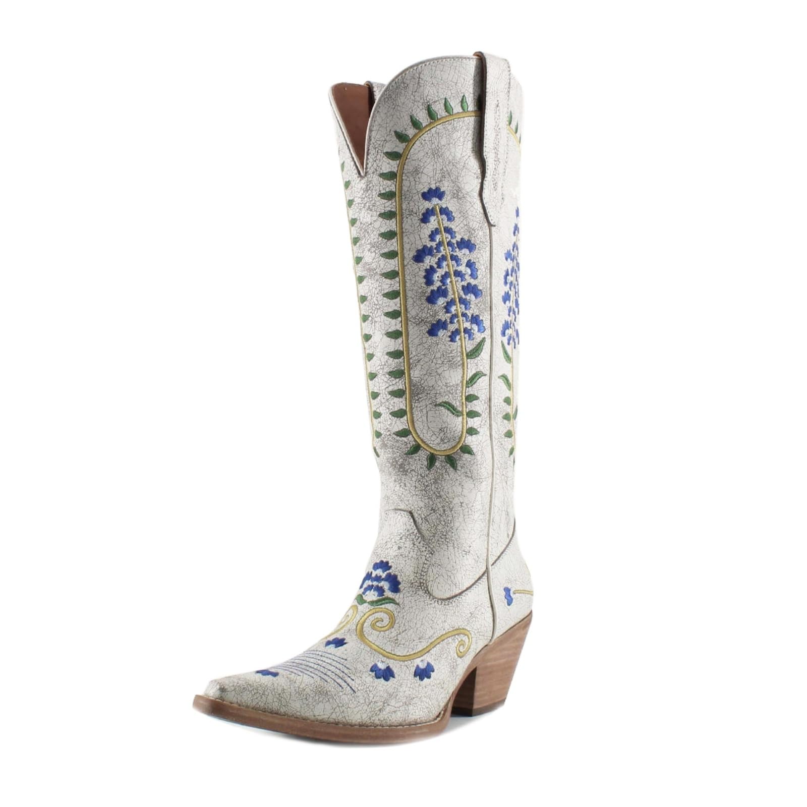 Goolita Floral Cowboy Boots For Women Pointed Toe Chunky Heel Western Knee High Boots with Retro Embroidered Classic