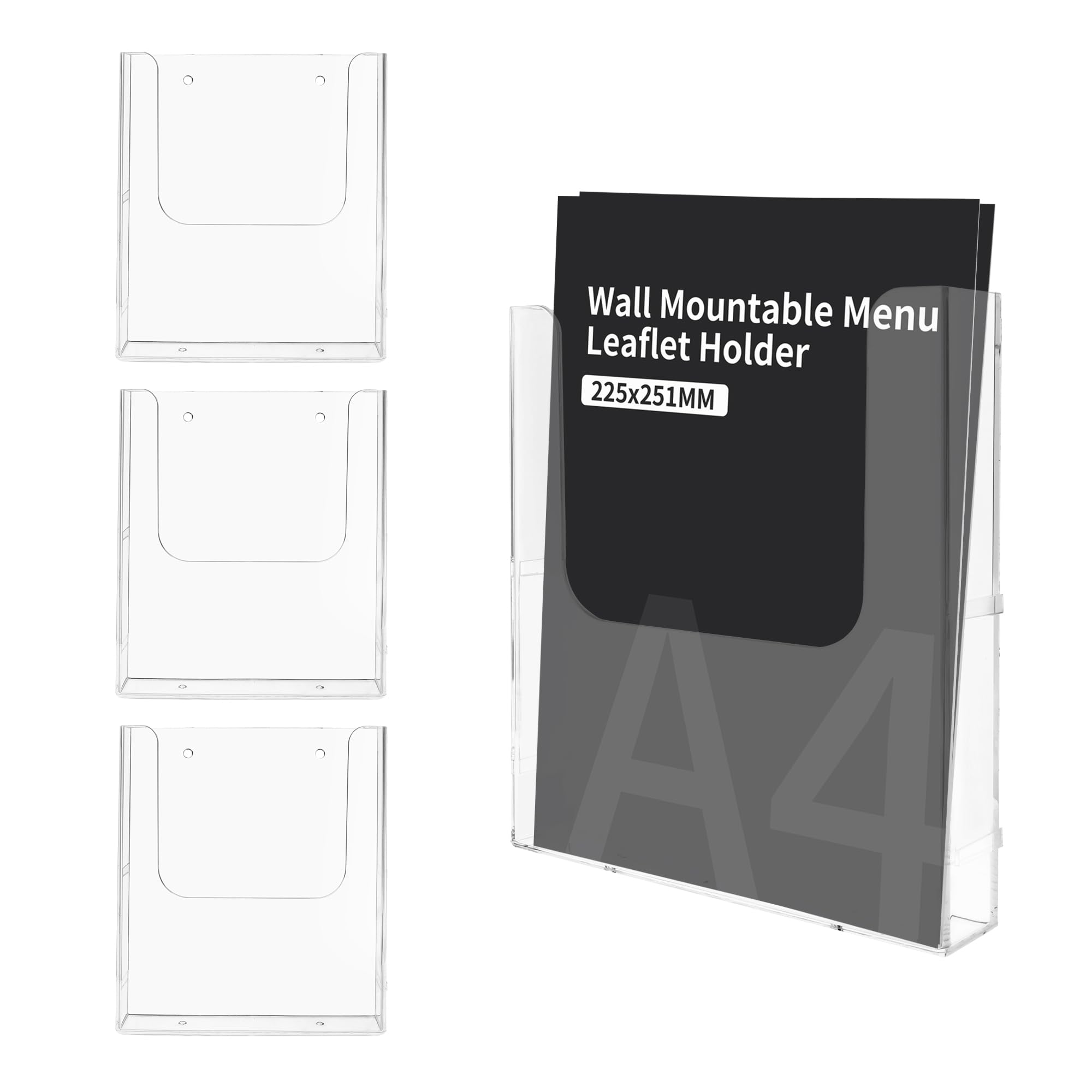 YKUKIZEE 4PCS Clear A4 Wall Mounted Document Holder Acrylic, A4 Leaflet Holder Wall Mounted, 22.5x4.1x25.1cm Wall Mounted Brochure Holder for Office Restaurants Receptions Library โ image 1
