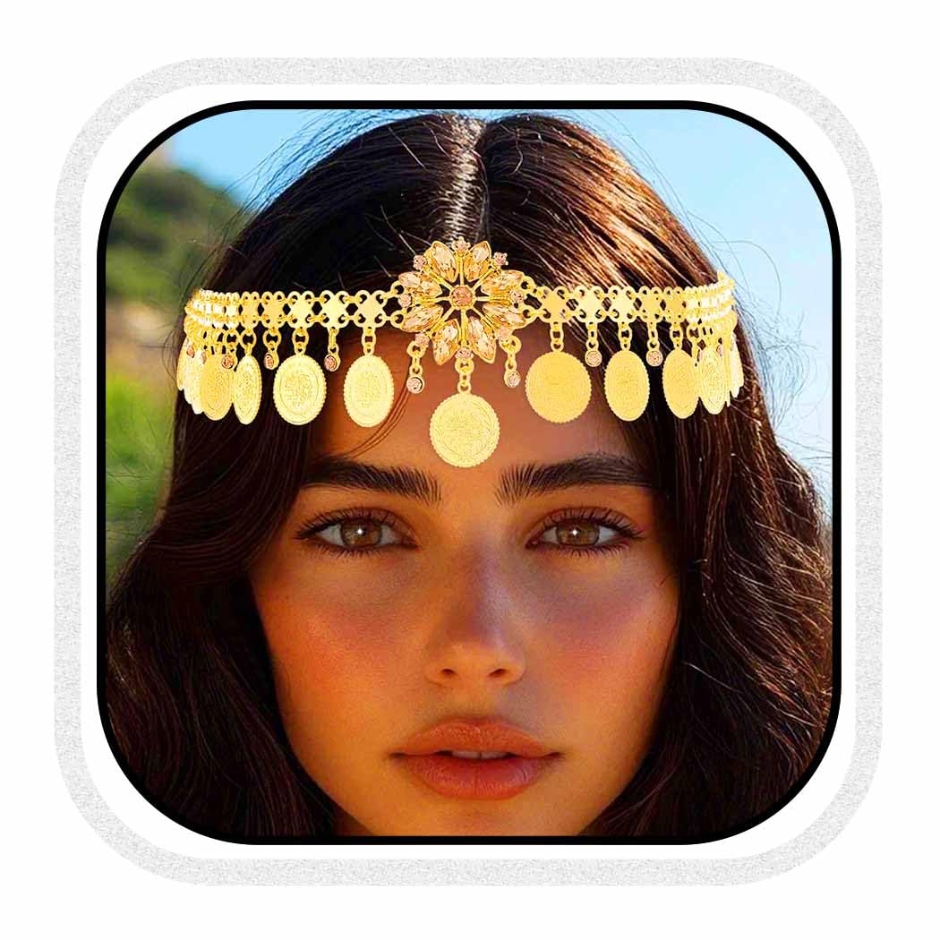 Fashband Gold Sequin Head Chain Boho Headpiece Hair Chains Festival Costume Hair Accessories for Women (G-A, One Size)