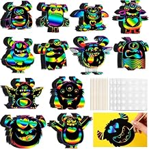Lincia 60 Pcs Monster Scratch Cards Halloween Crafts for Halloween Paper Art Monster Gaming Crafts for Scratch Paper Birthday Supplies Home Decoration, 12 Styles, Party Gift