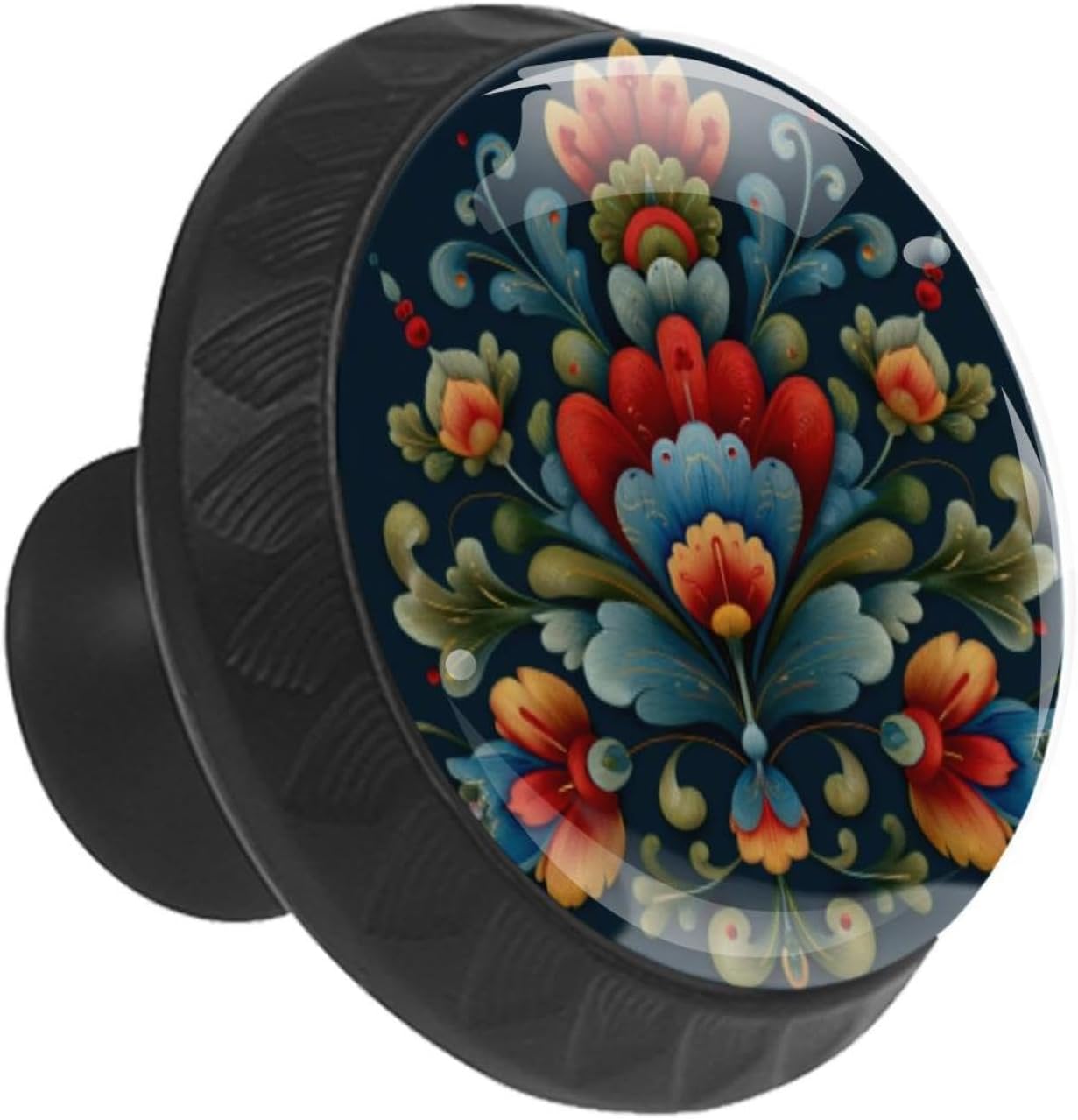 Black Norwegian Rosemaling Folk Style Flower (28) Practical Drawer Knobs, Durable Cabinet Pulls for Daily Household Furniture