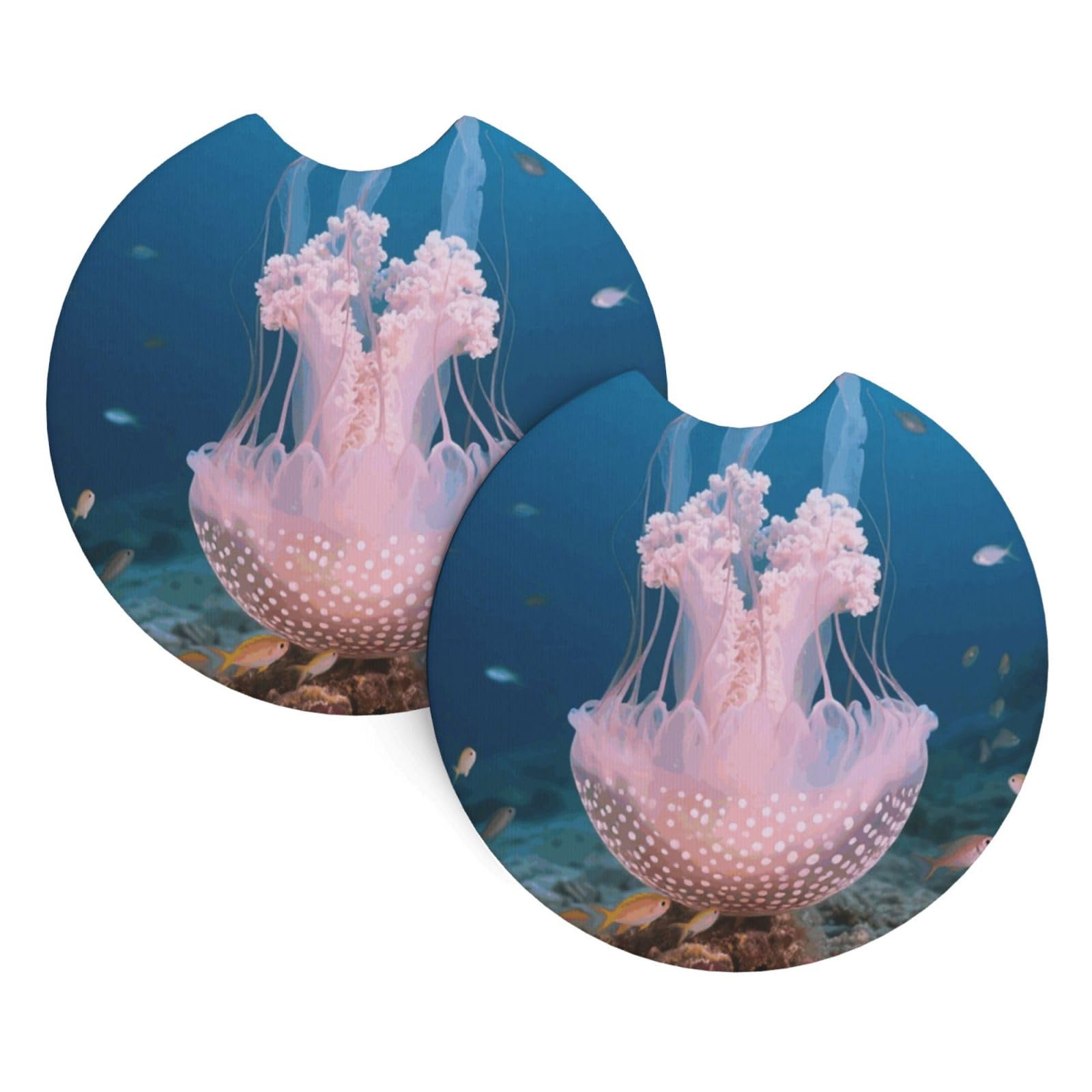 2 Pack Car Coaster for Cup Holders Jellyfish Car Cup Coaster 2.7" Neoprene Non-Slip Automotive Cup Mat Universal Auto Car Interior Accessories for Women Men Cup Pad