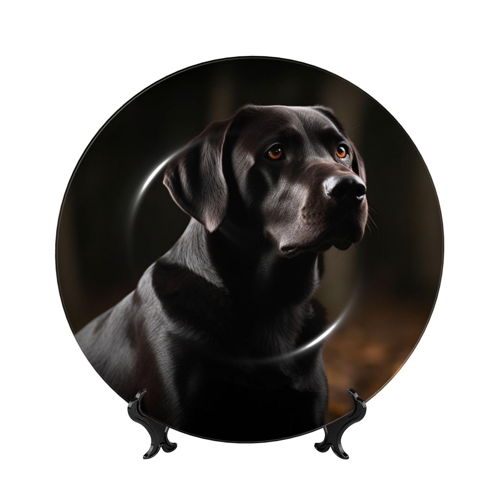 Assiette décorative en porcelaine anglaise labrador noir faite main 15 cm