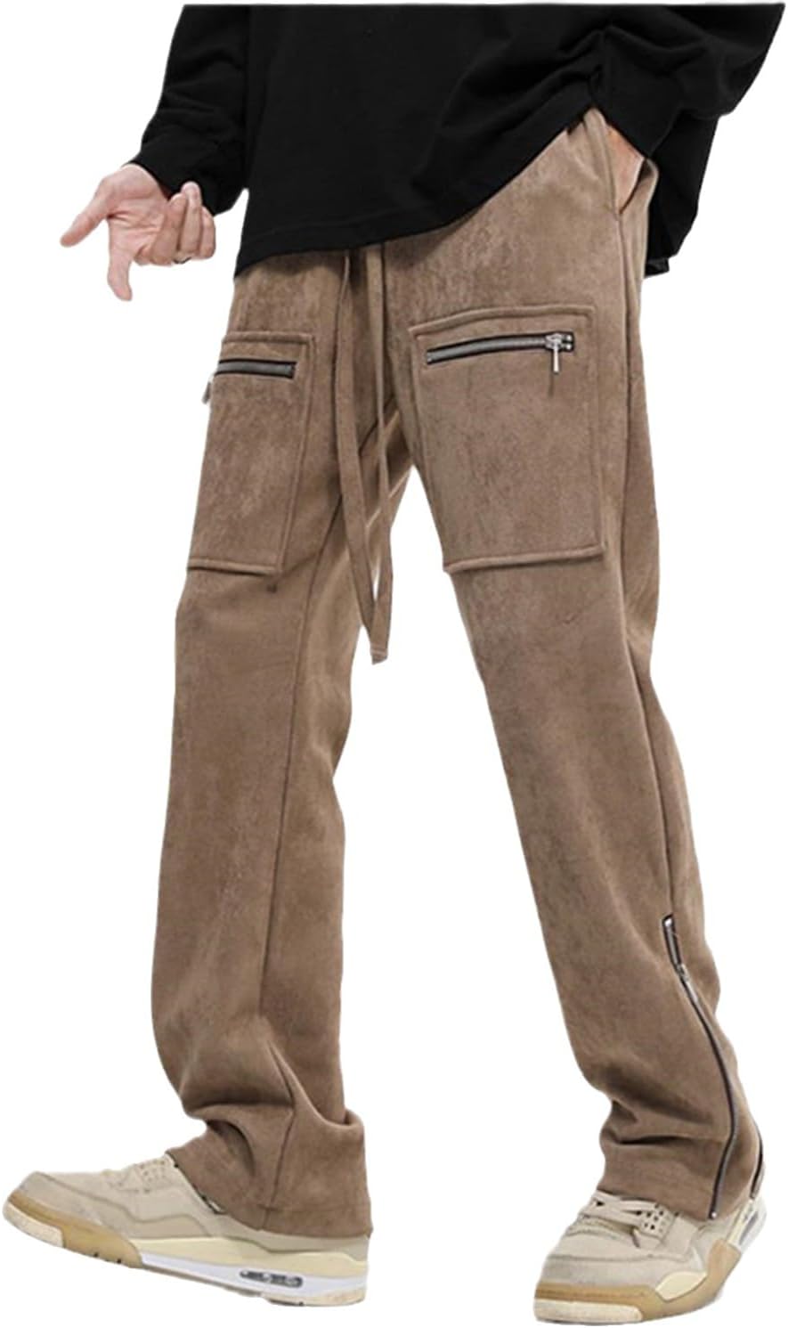 Weierpidan Faux Suede Sweatpants Women Flare Dancing Joggers Men's Patchwork Streetwear Trousers