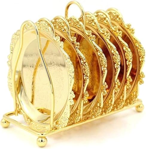 QTKJ Plato de carga redondo de metal pesado chapado de 18 quilates, juego de 7 piezas de mini platos de metal para tartas de boda, fiesta de