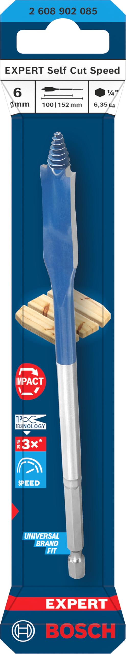 Expert Self Cut Speed Spade Bit, 6mm x 152mm, HEX Shank, 1 Pc