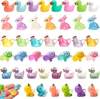 Mini Resin Animals Variety Pack 50 Mini Ducks Turtles Rabbits Chickens Bees Tiny Little Animals Figures Small Plastic Animal Figurines for Dollhouse Decor Accessories Gifts Red