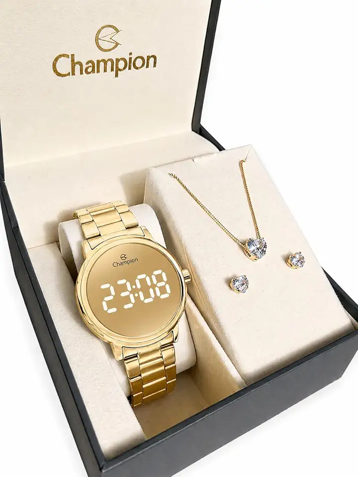 Relógio Champion Feminino Digital Dourado Espelhado CH40115G
