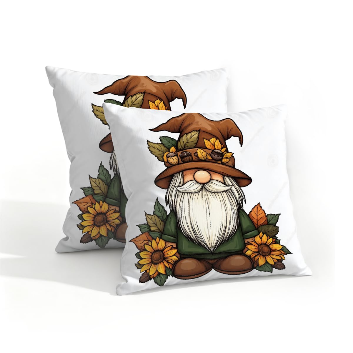 Outdoor Pillow Covers Waterproof Pillowcases 16x16IN Set of 2 Funny Farm Sunflower Gnome Decorative Throw Cushion Case for Couch Sofa Garden Patio Furniture