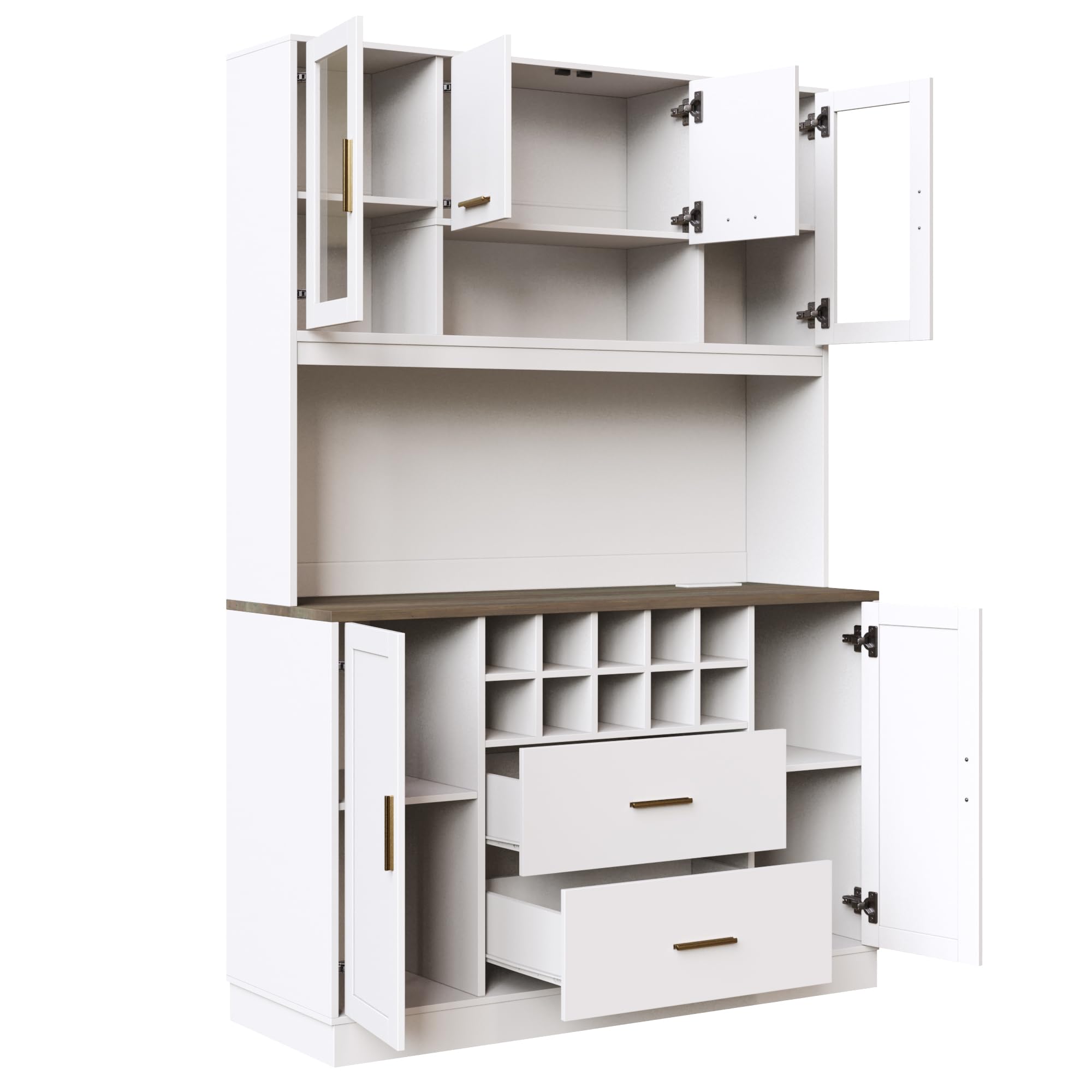 Kebnor Seitenschrank, Aufbewahrungsschrank, Küchenschrank, Anrichte, 120x36,3x180 cm, mit LED-Beleuchtung und Steckdose, sechs Türen, Zwei große Schubladen (weiß)