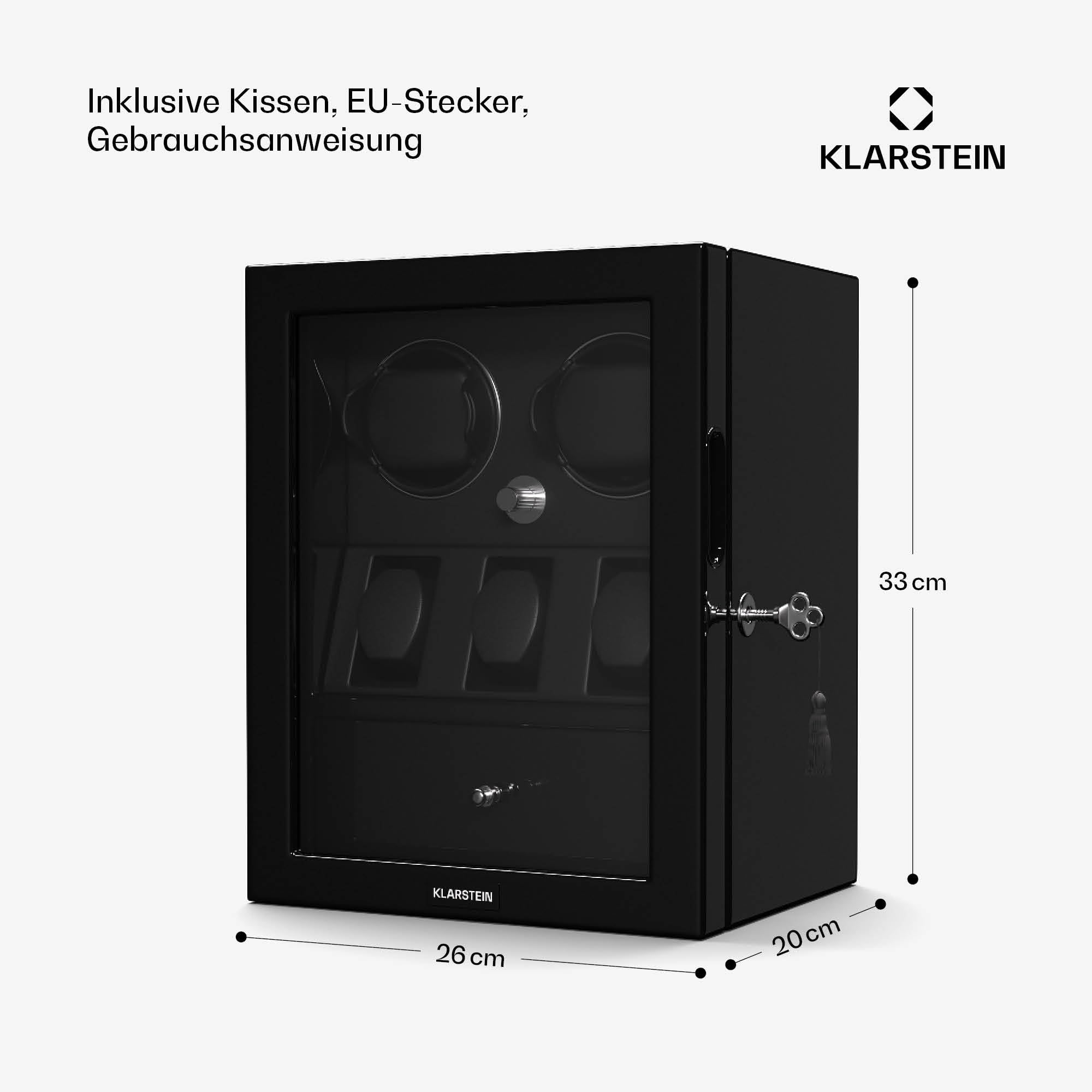 Klarstein ChronoVault Uhrenbeweger für 5 Uhren – Automatik-Uhrenbeweger mit Leisem Japanischem Motor, Veganes Leder, 4 Rotationsmodi & 3 Richtungen, LED-Beleuchtung & Schmuckschublade