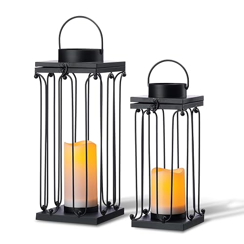 Solar Lantern Decorative Outdoor Set of 2 (18’’ & 15’’)