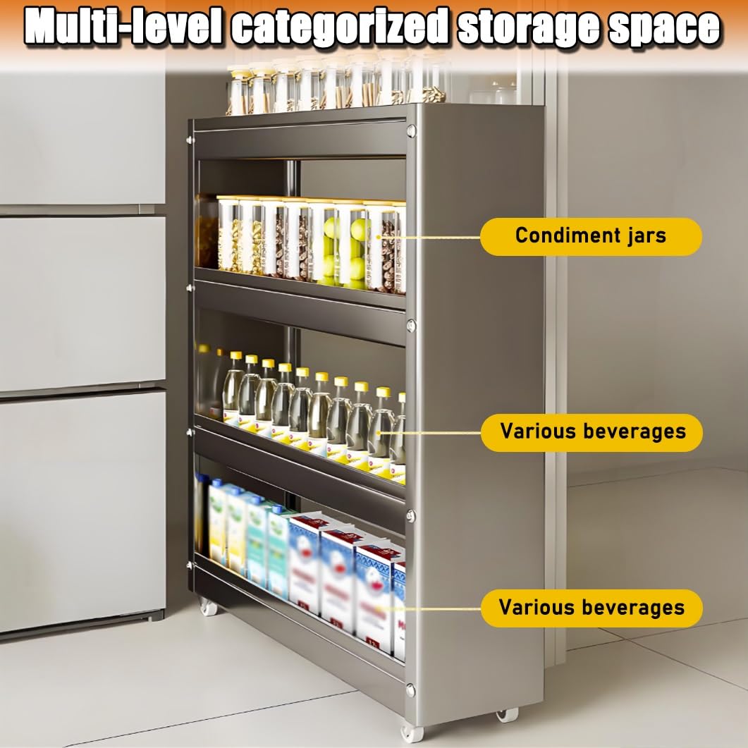 Carrito de almacenamiento de metal, carrito utilitario rodante con ruedas, organizador estrecho independiente para cocina y baño, ideal para espacios pequeños