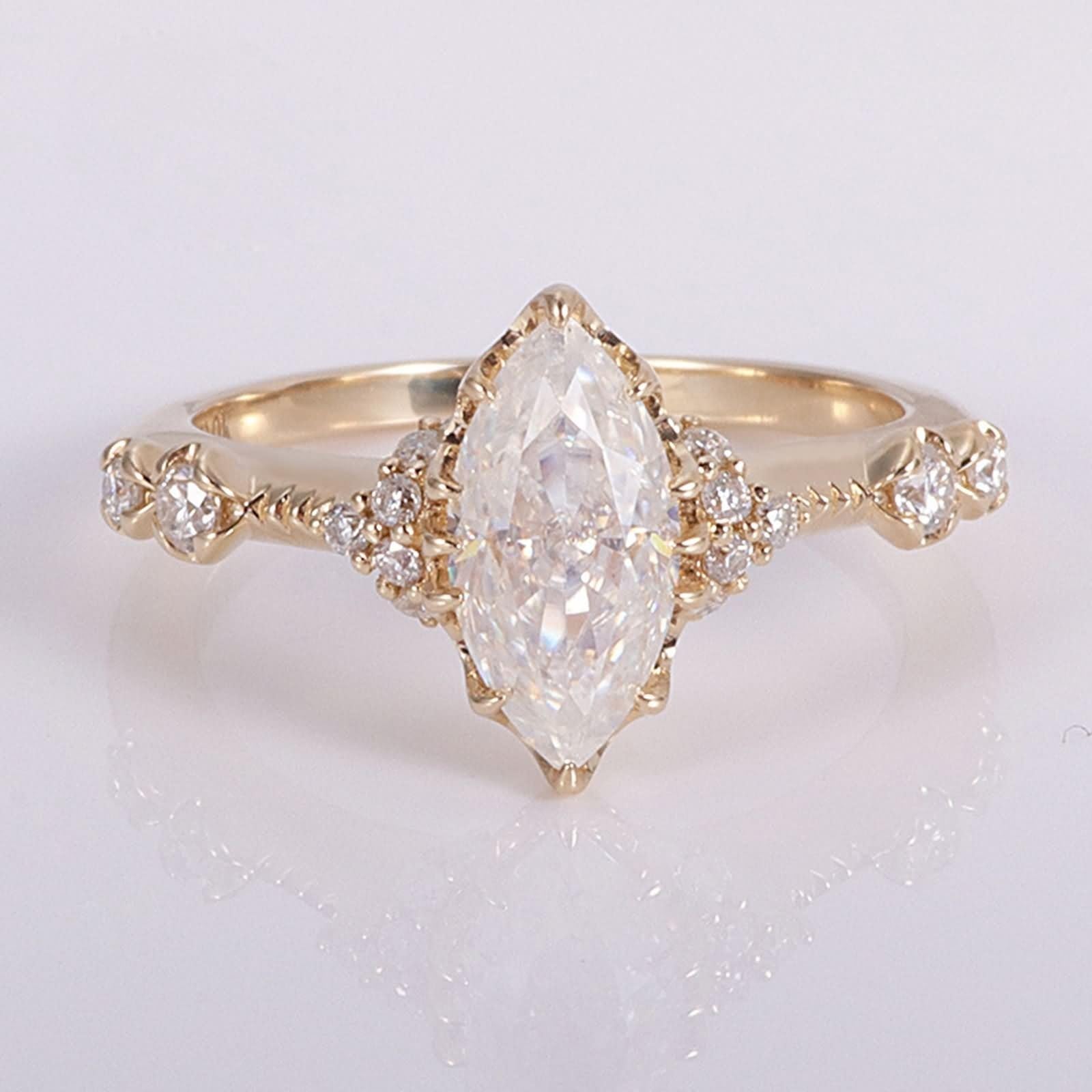 Anillo de oro para mujer 585 de oro auténtico de 14 quilates, anillos de parejas, blanco moissanita, marquesa, anillo de boda con forma de marquesa con moissanita, anillo para mujer