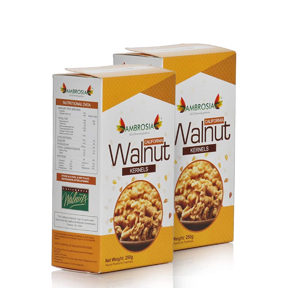 Ambrosia Walnut Kernels 250g X 2 Packs | 500 g | California | Extra Light Halves | Dry Fruits Walnuts Without Shell akhrot 250 Grams (B07P6L6LSG) Amazon Price History, Amazon Price Tracker