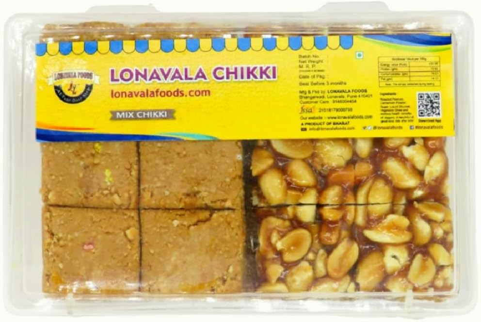 - LONAVALA FOODS Famous Assorted Chikki Box - 500 grams | Til Seasme, Chocolate, Chana, Peanut & Crushed Peanut Chikki Made with Jaggery | Sweet Gajak Bars