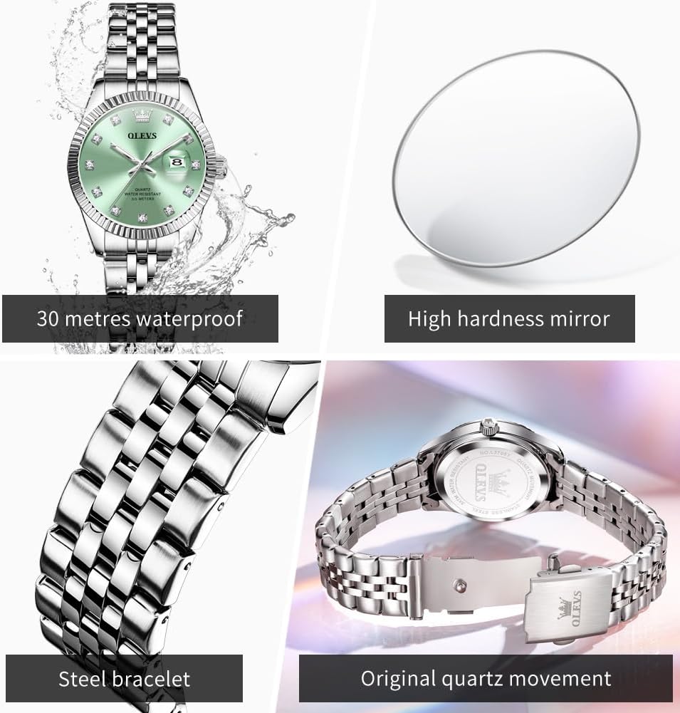 OLEVS Watch Women Silver Watch for Women Dress Diamond Womens Watches for Small Wrist Luxury Stainless Steel Waterproof Analog Quartz Date Elegant Reloj para Mujer - Image 5