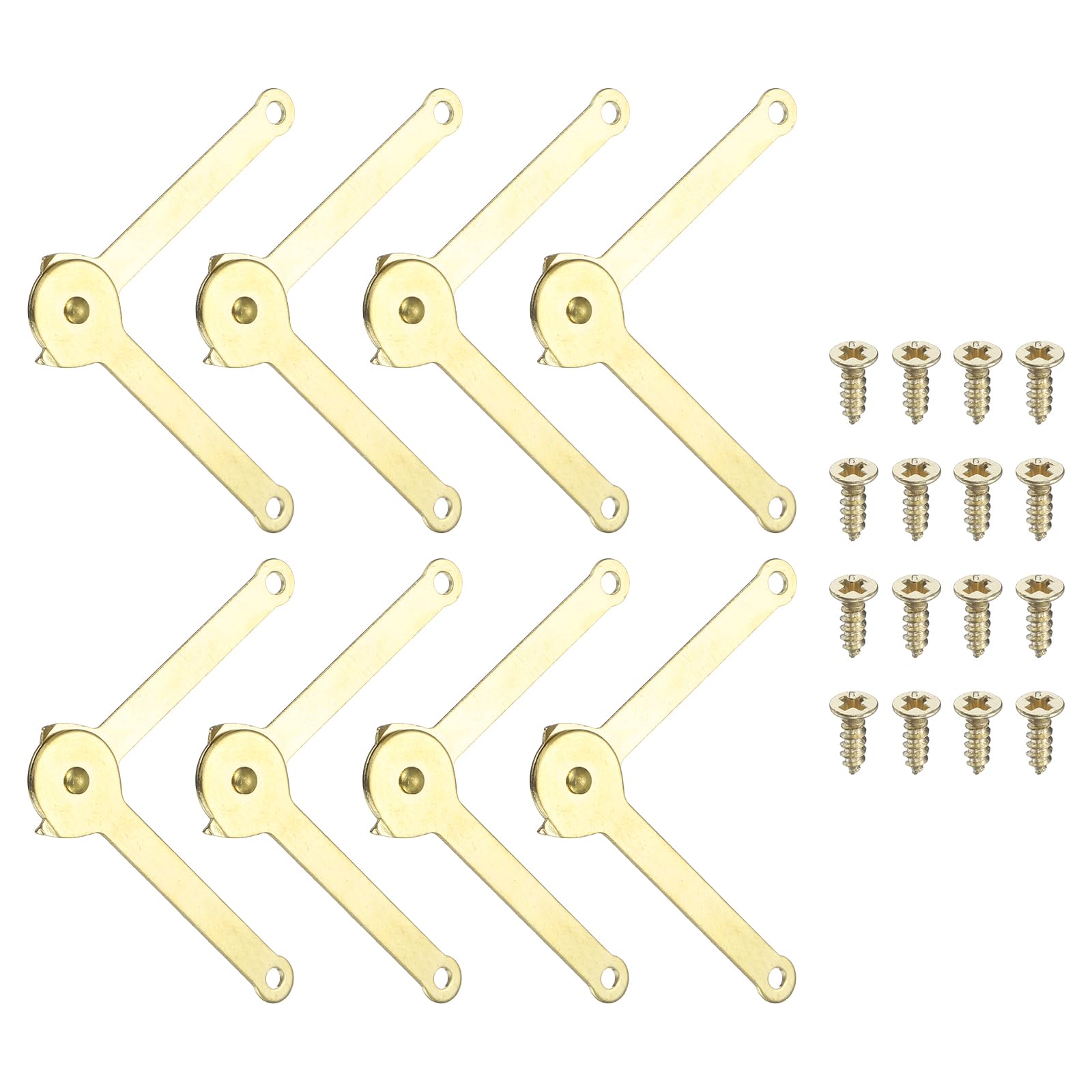 sourcing map 8Pcs Metal Lid Support Hinges, 4.72" x 0.87" Foldable Lid Stay Safety Hinges with Screws, Rotatable Support Hinges for Jewelry Box Cosmetic Box Wooden Box Cabinet, Yellow