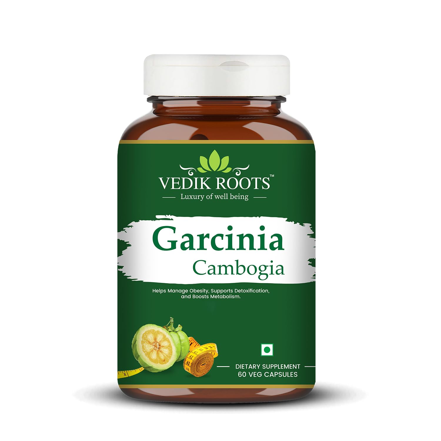 Vedikroots Garcinia Cambogia – Natural Weight Loss & Fat Burner for Belly Fat Control | Supports Appetite Control, Metabolism Boost | Herbal Supplement | 60 Capsules