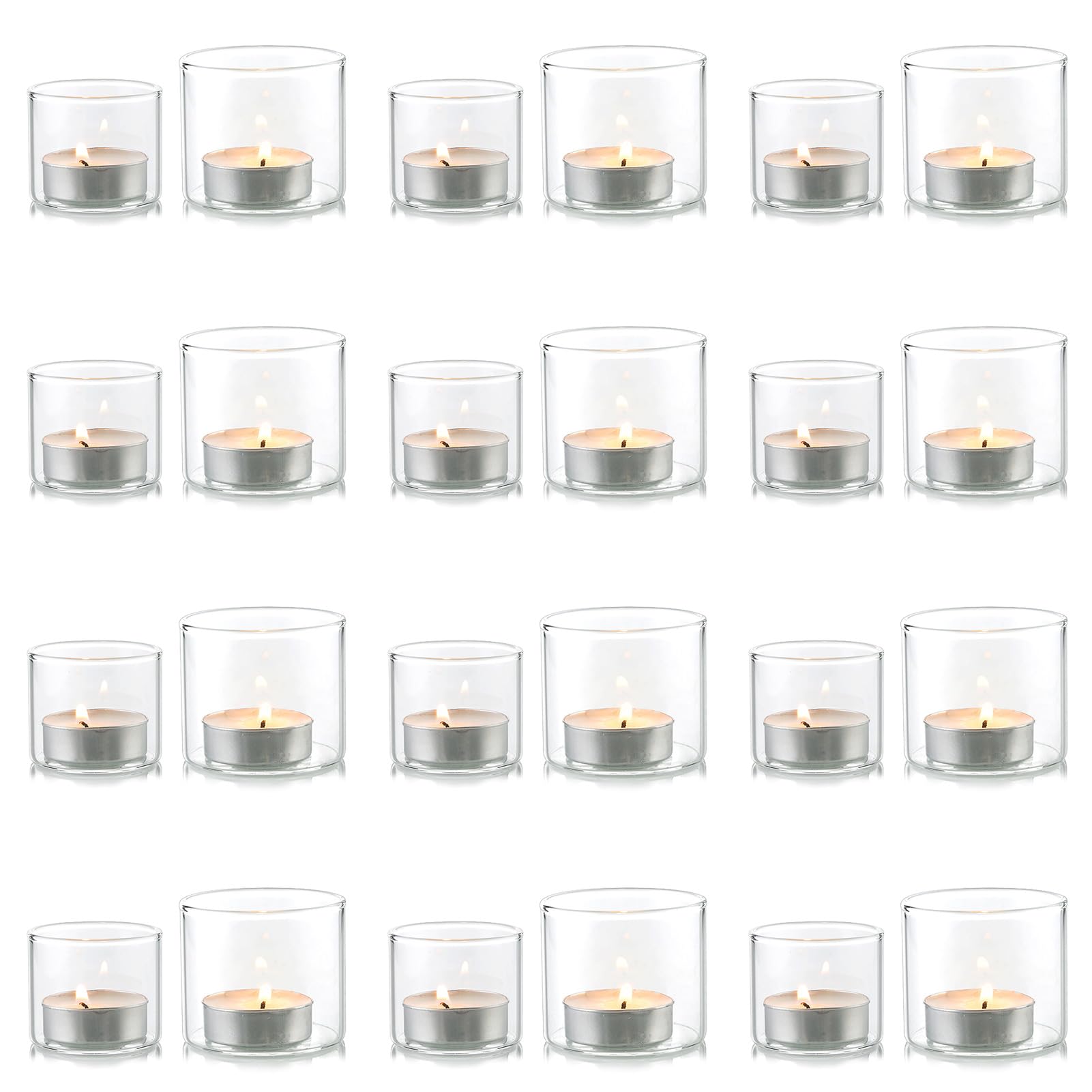 NUPTIO Portacandele Vetro: 24 Pack Mini Portacandele Titolari per Le Candele Galleggianti Cristallo Luci Del Tè Matrimonio All'aperto Galleggianti Cerimonia Festa Doccia Nuziale 4cm E 5cm H