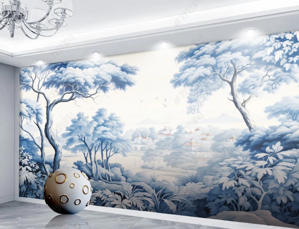 Papier peint intissé forêt tropicale bleue 200x140 cm panoramique pour grand mur de salon