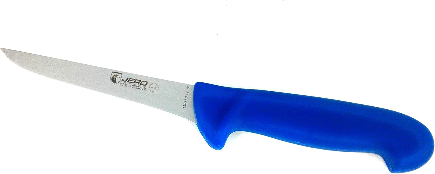 Jero 5" Straight Boning Knife - Commercial Grade Butcher Knife - Solid Core Injected Polymer Handle For Strength - German Stainless Steel Blade - Meat Processing Style Grip