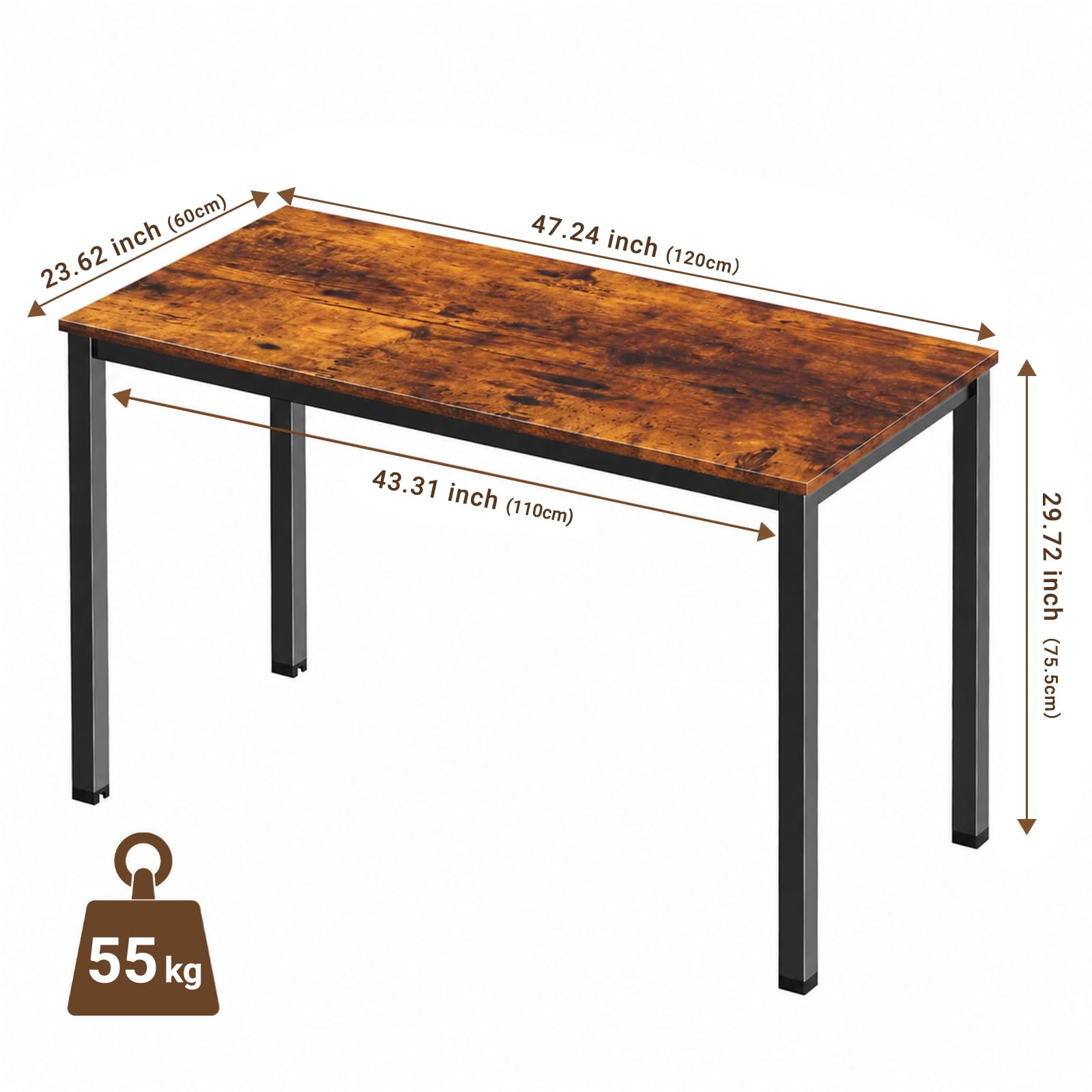 Schreibtisch 120 x 60 x 75 cm, Computertisch Braun für Homeoffice | Moderner Schlichter für Arbeitszimmer, Wohnzimmer, Schlafzimmer