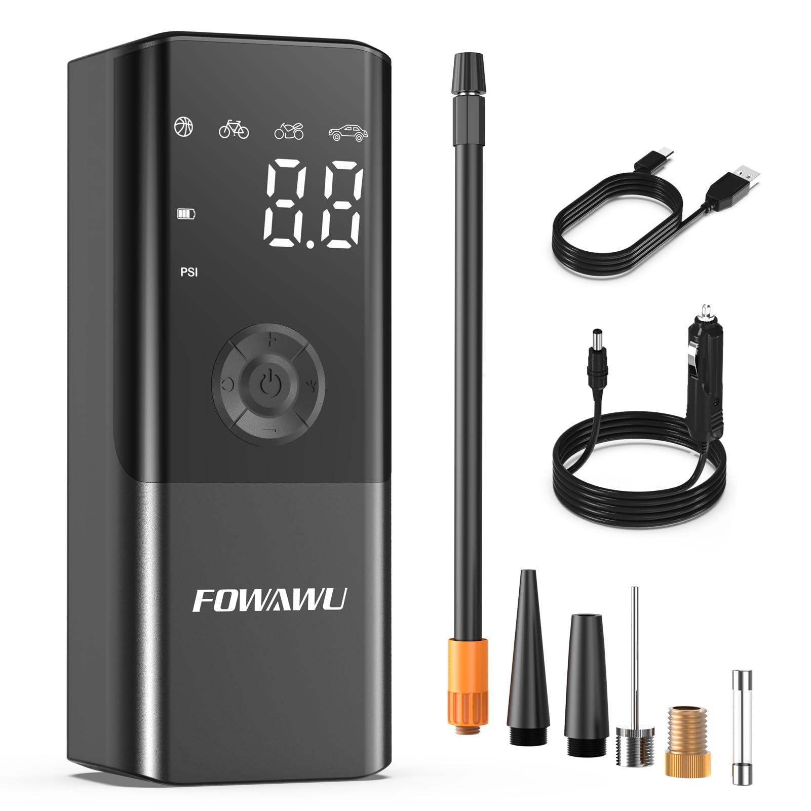 FOWAWU 150 PSI Portable Air Compressor, Cordless Tyre Inflator for Car Moto Bike Ball, Rechargeable Battery Car Tyre Pump, Dual-screen LED Dispaly, Auto Shut Off