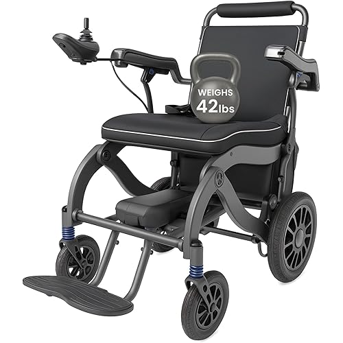 Vive Lightweight Electric Wheelchair for Adults - Foldable Power Wheel Chair - Collapsible, Folding, Ultralight, Motorized, Light Weight Portable Travel Senior Mobility Aid - Weighs 42 lbs