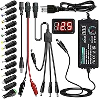 Wefomey Universal 3-24V 3A 72W Adjustable AC/DC Adapter w/ LCD, 14 Tips, 4-Way Splitter & Polarity Converter