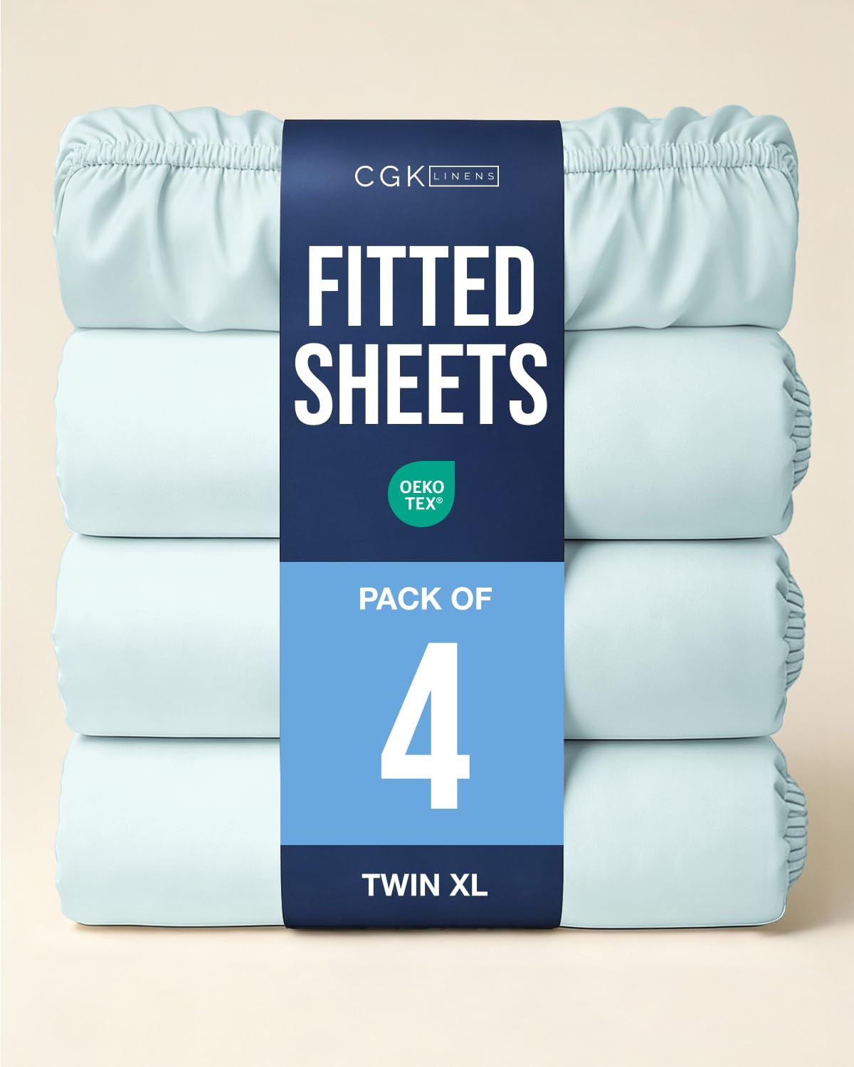 Twin XL Fitted Sheet - Pack of 4 College Dorm Essentials - Ice Blue
