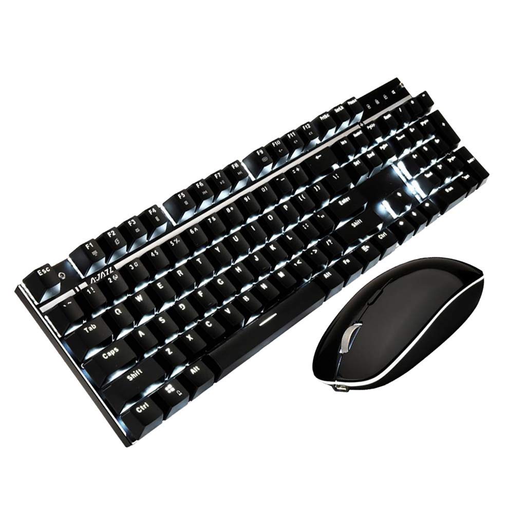 Teclado de juego mecánico y ratón, impermeable, retroiluminado, inalámbrico, para ordenador (negro)