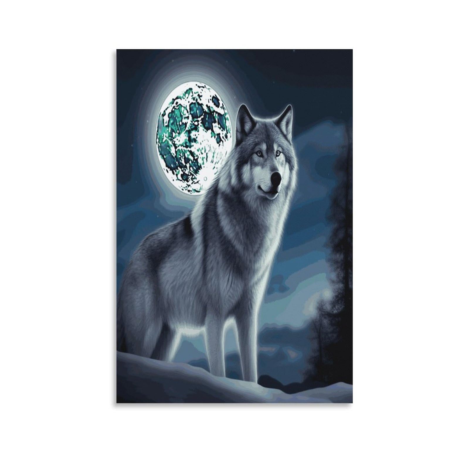 LDGSUPH Wolf Under Moon Canvas Wall Art Prints Hangable Decor Painting for Wall Prints Painting Artwork Modern Decorative Artwork Ready to Hang Wall Pictures for Home Decor 20x30inch(50x75cm)