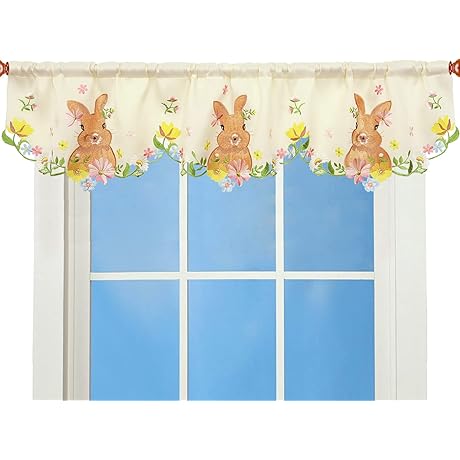 Embroidered Easter Valance W58 X L14 Inches for Kitchen Window