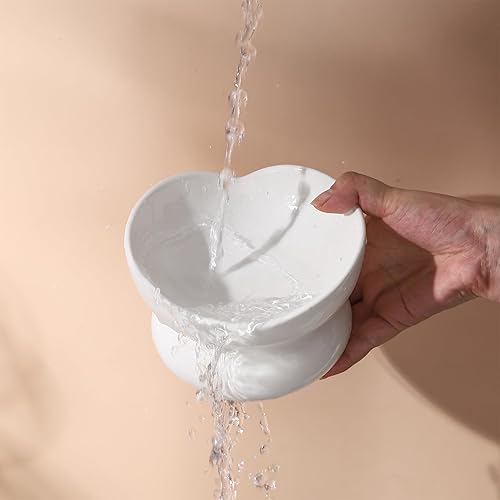 Miniatura 5 de WUYIAZHI Lindo cuenco para gatos en forma de corazón, cuenco elevado de cerámica blanca para gatos, pequeño plato elevado para gatos y gatitos de