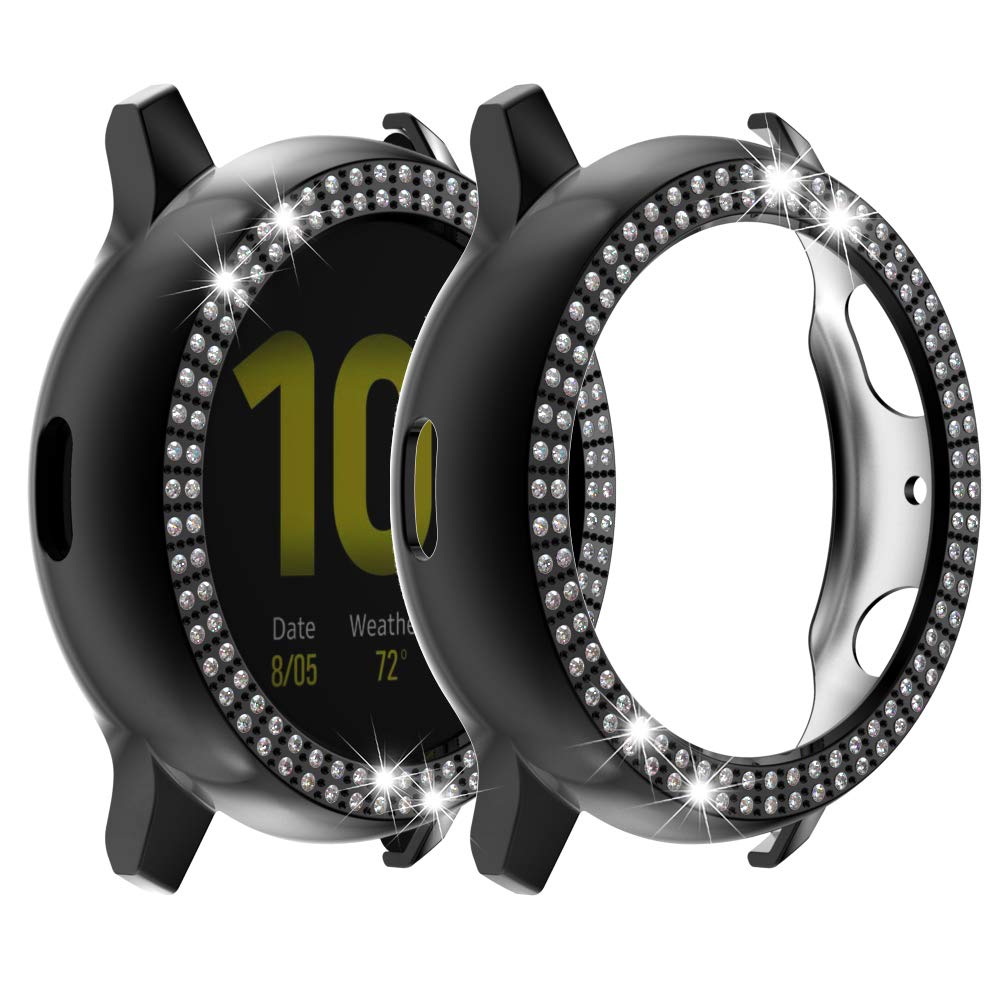 Creatlove PC Diamond Case Compatible with Samsung Galaxy Active 2 40mm 44mm, Bling Crystal Shiny Rhinestone Plated Protective Bumper Shell PC Protective Cover for Active 2 (Black, Active 2 40MM)