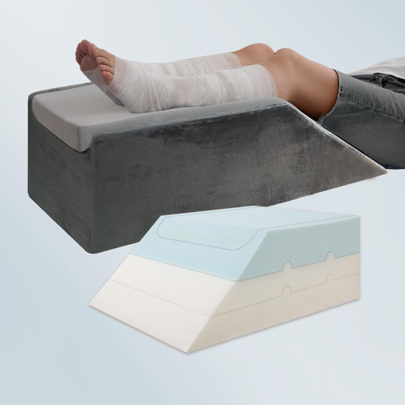 LOFE Adjustable 6 Heights Leg Elevation Pillows for Swelling - Cooling Wide Leg Wedge Pillow for Two Legs, CertiPUR-US Memory Foam Leg Pillow for After Surgery, Knee, Ankle Injury, Improve Circulation