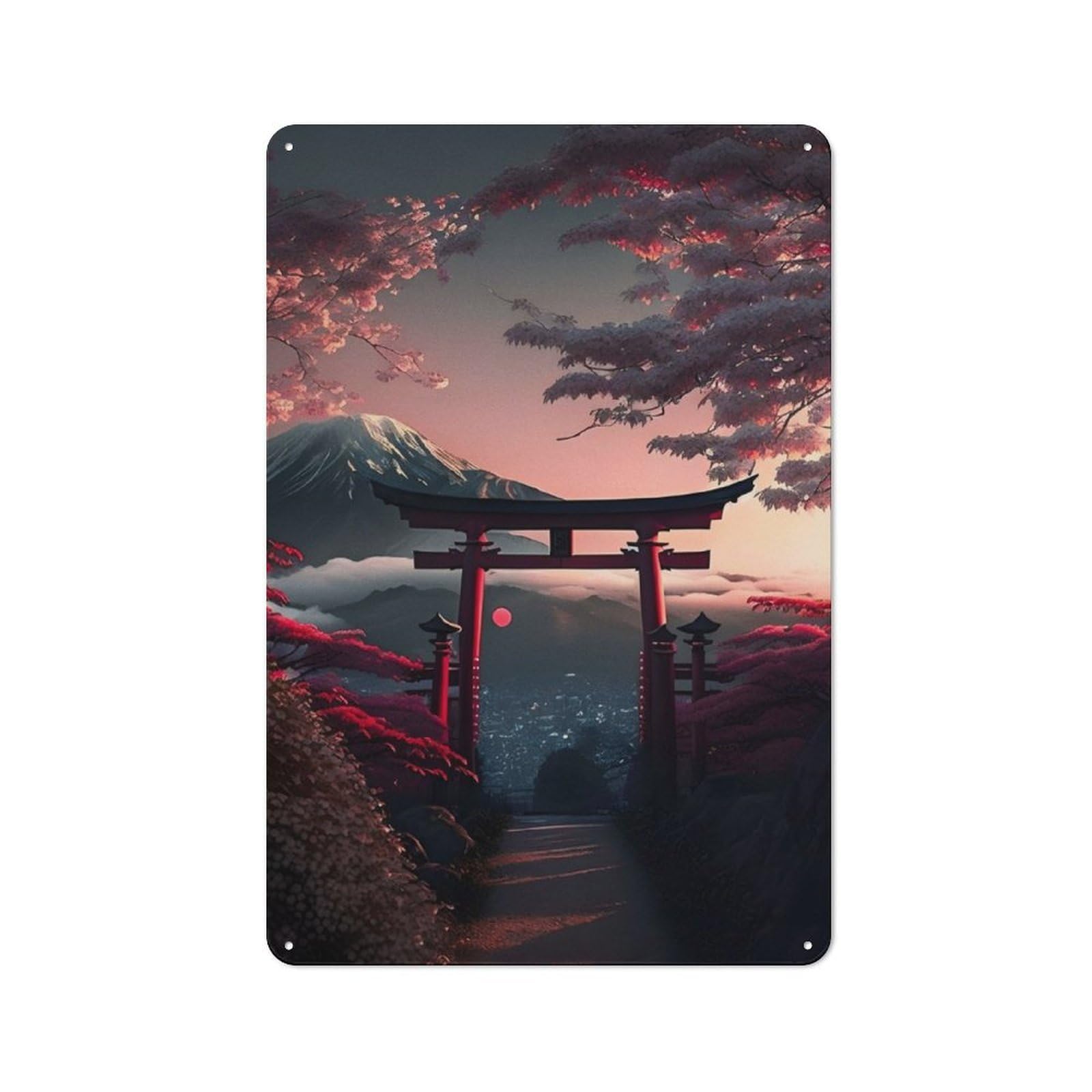Junmoney Torii Gate View Mt Fuji Retro Tin Wall Plaque 30X20cm Featuring For Pub Or Café, New-Space Wall Decor For Pub Decor Enthusiasts