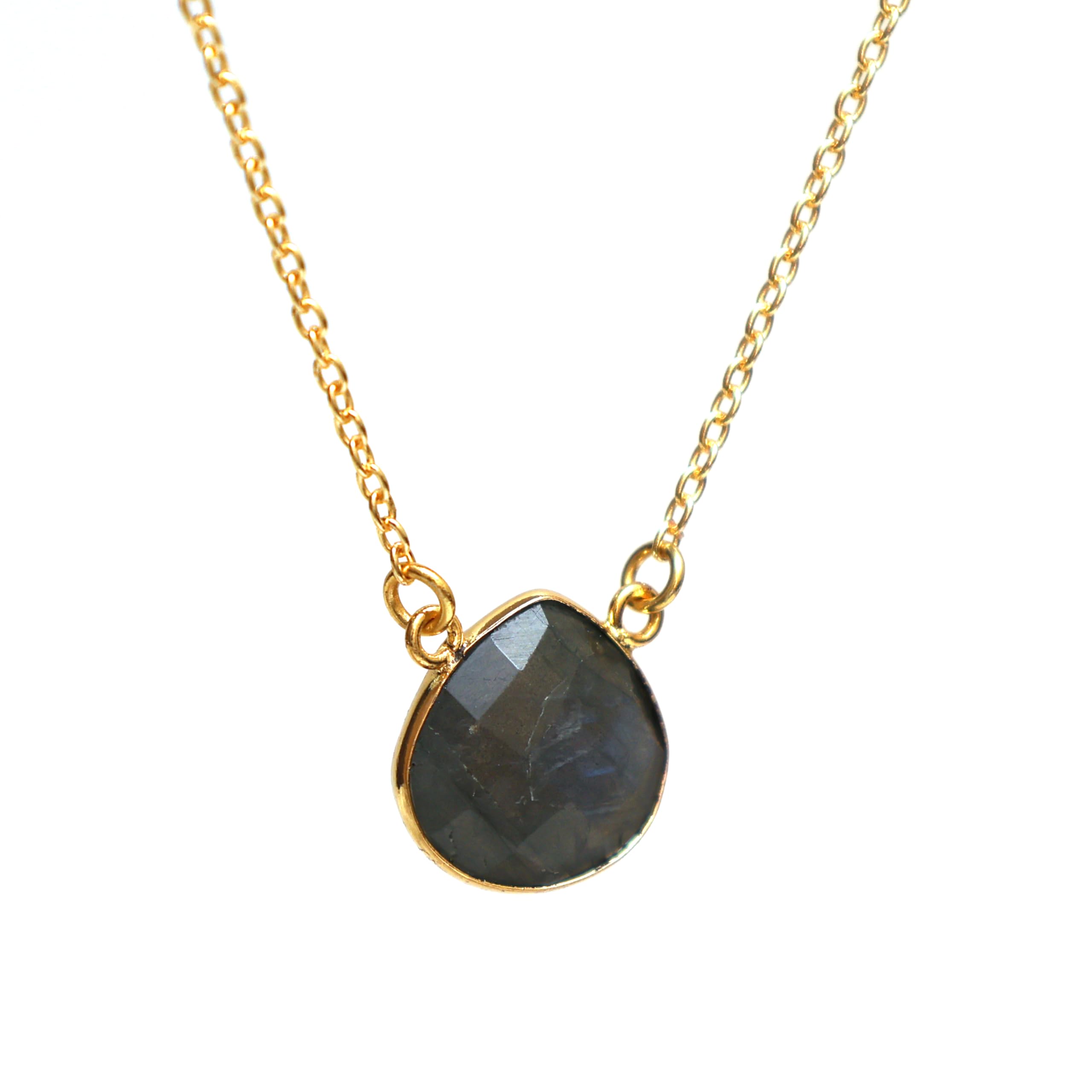 Gempires Multi Labradorite Teardrop Crystal Pendant Necklace Dainty Bezel Pear Gemstone Drop Jewelry with 18 Inch Gold Plated Hypoallergenic Adjustable Chain Gifts for Mom - Image 4