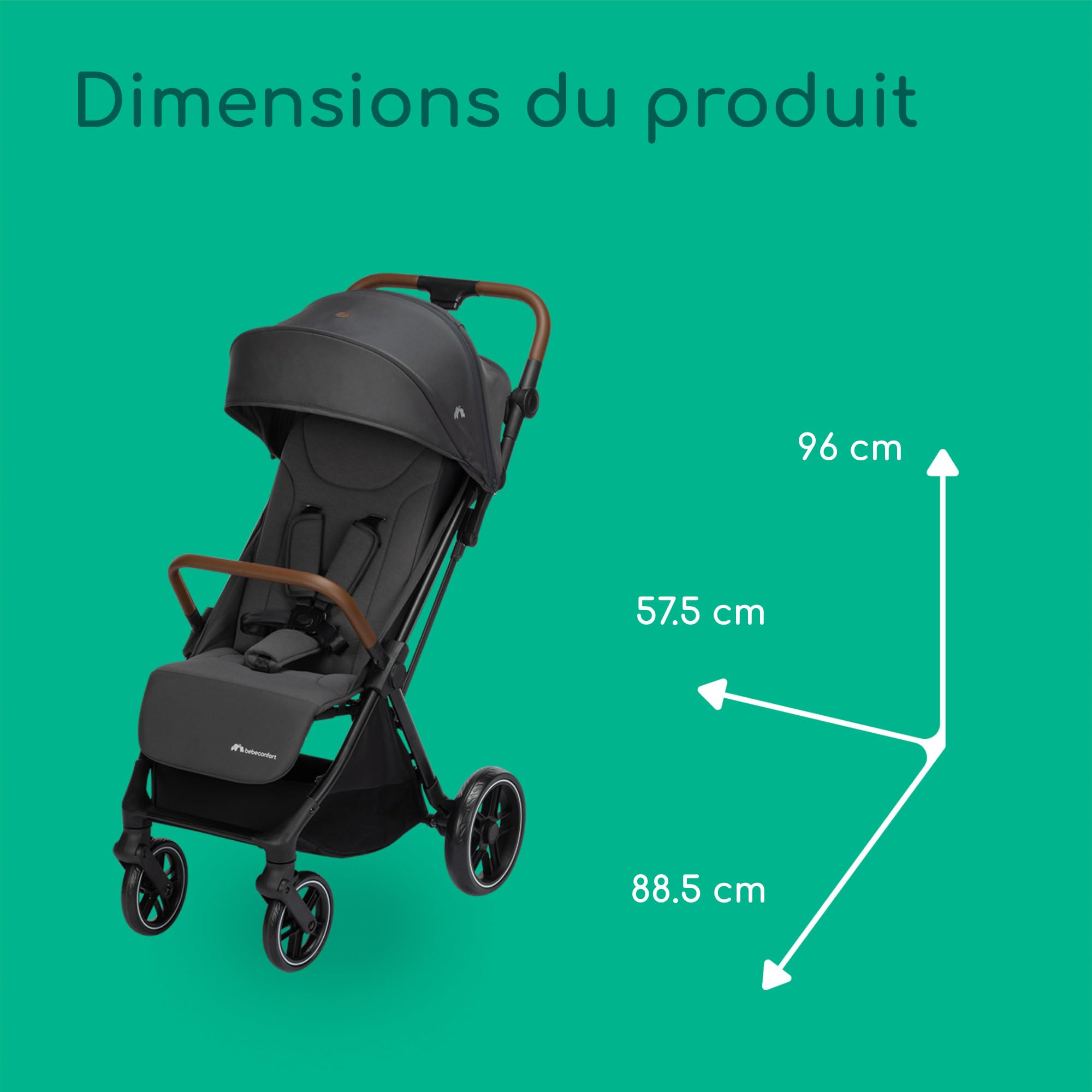 Bebeconfort Indra, Poussette, 0-4 ans, Poussette Compacte & Pliable, Automatique Rapide, Suspension Intégrée, Position Couchée, Housse Pluie Incluse, Compatible Sièges Auto, Mineral Graphite