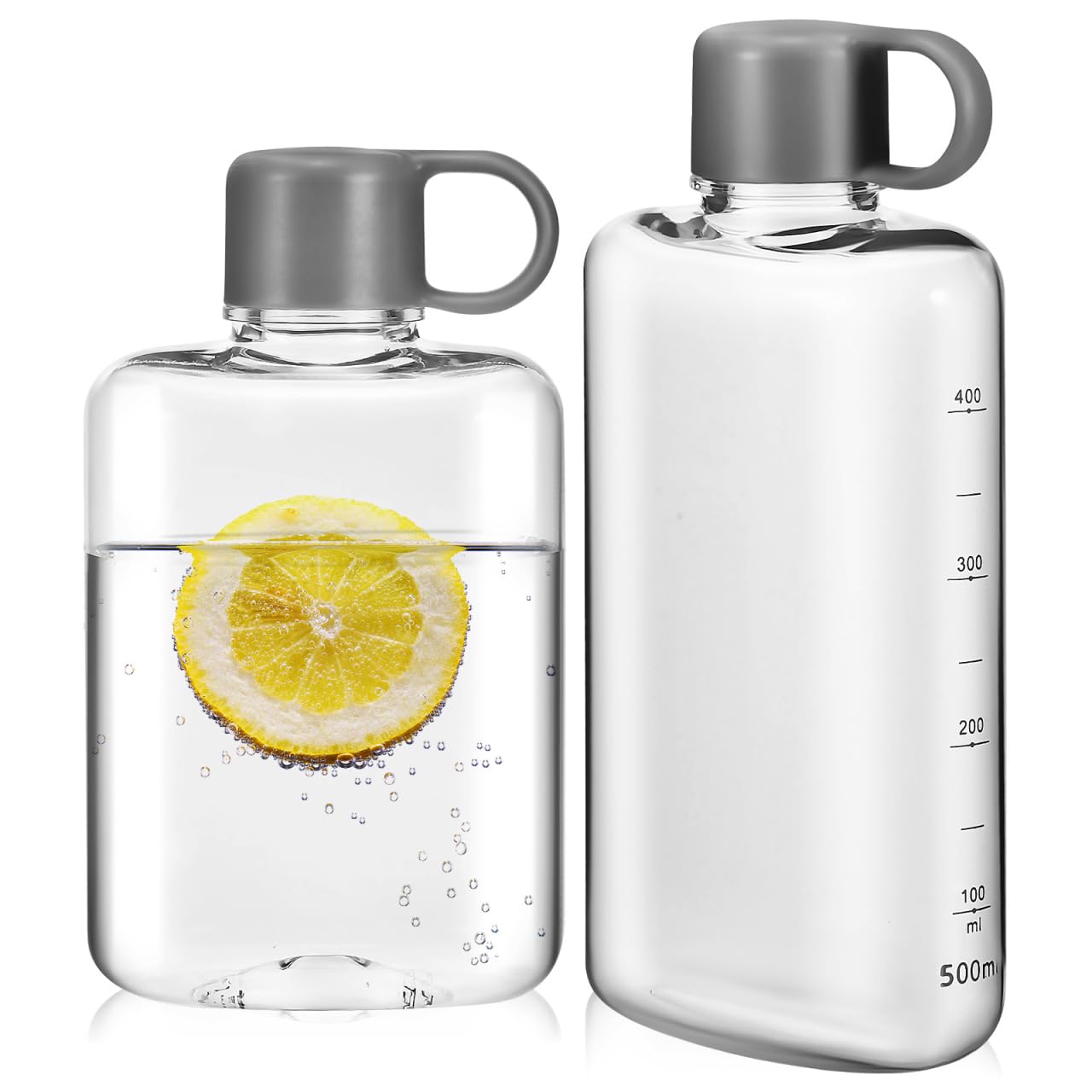 Healeved Flache Wasserflasche 2 Stück 500ml Tritan mit Schraubdeckel