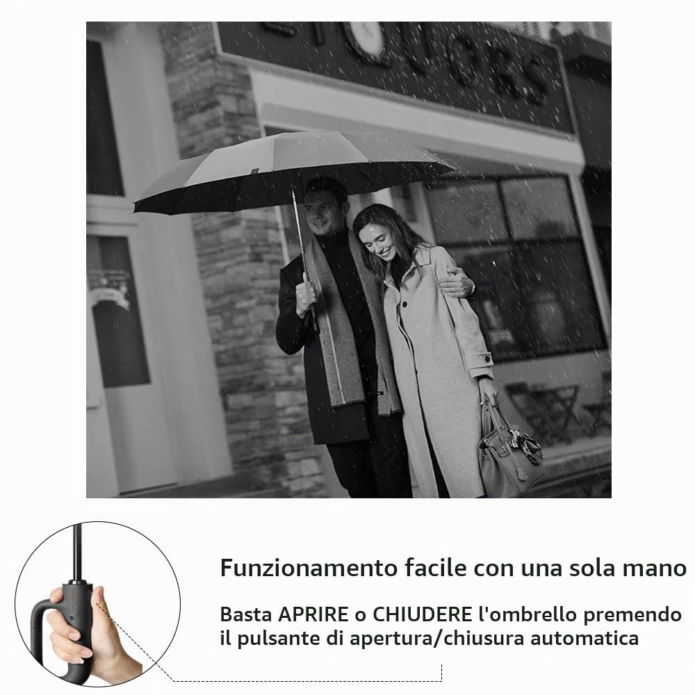 Ombrello Pieghevole da Golf, Antivento Fino a 140 km, Antivento, Rivestito Contro i Danni Causati Dall'Umidità, Parasole Resistente ai Raggi UV, con Borsa/Manico Ergonomico, Automatico, Unisex