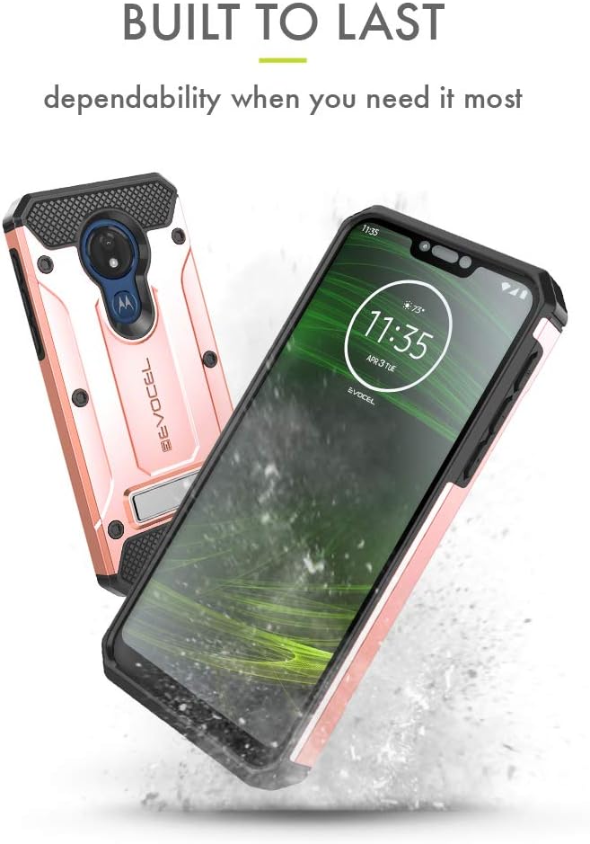 Motorola Moto G7 Power Case, Evocel [Explorer Series Pro] Premium Full Body Case with Glass Screen Protector, Belt Clip Holster, Metal Kickstand for Motorola Moto G7 Power (XT1955), Rose Gold