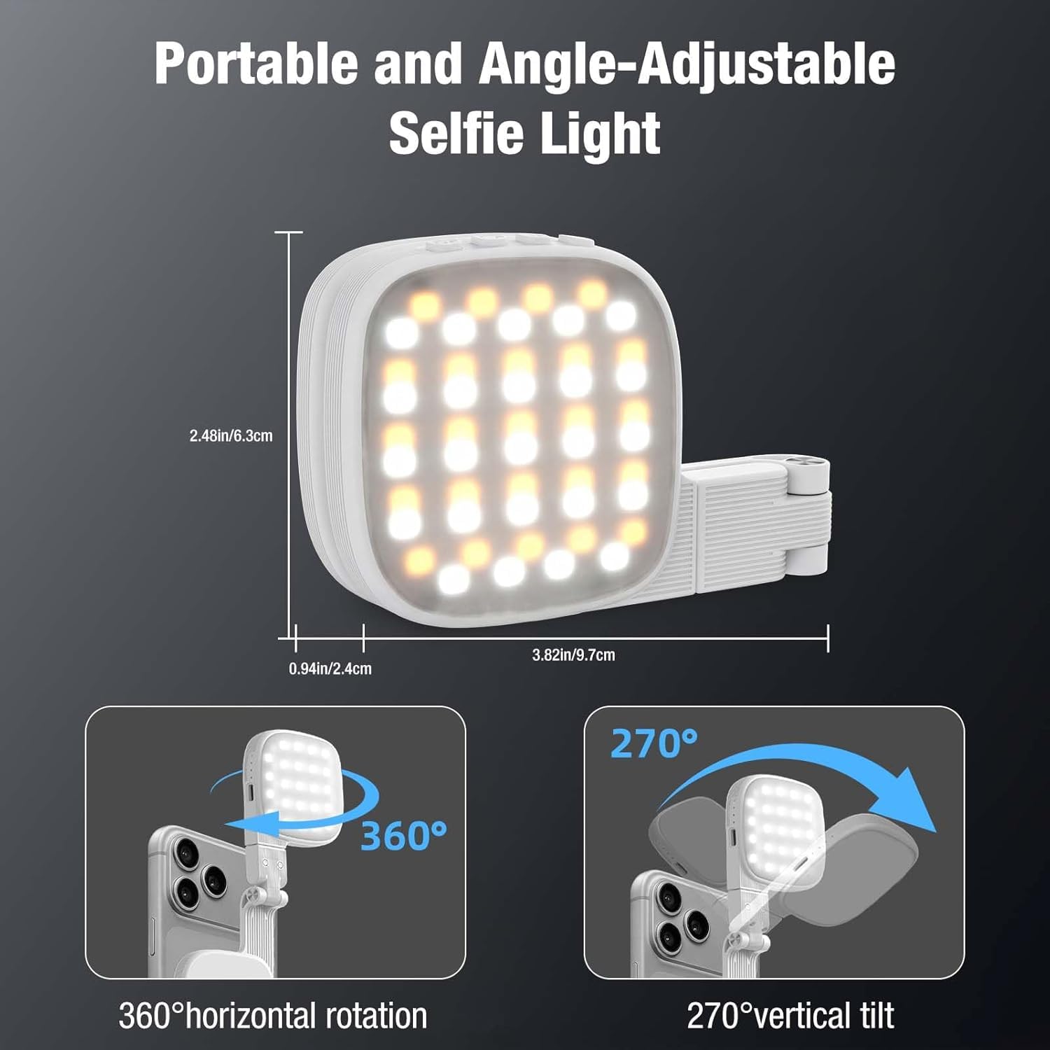 Luce Selfie Magnetica Con Specchio E Supporto - 48 LED, Batteria 1000mAh, Per MagSafe