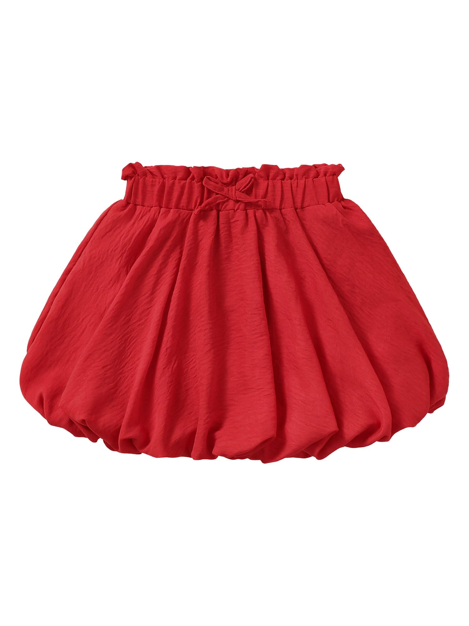 Girls Skirts Cute Paperbag Bow Elastic High Waisted Bubble Ruffle Hem Puffy Mini Skirt